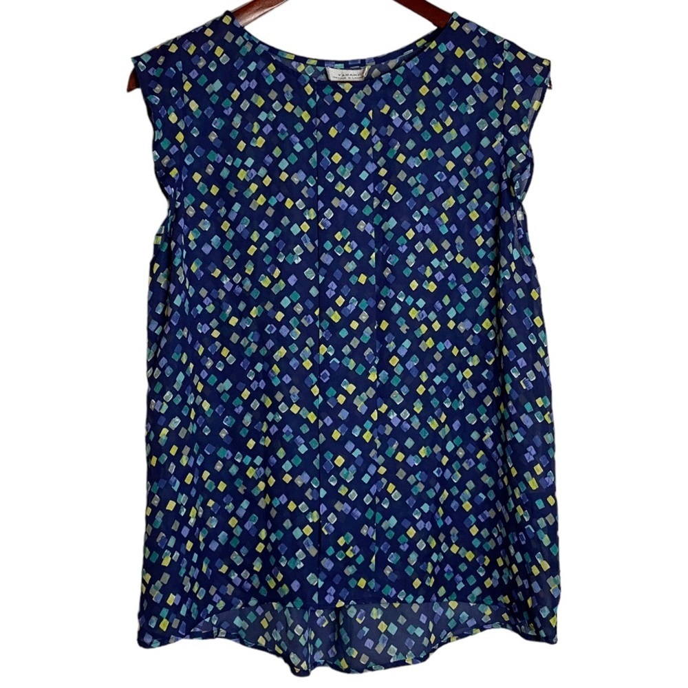 Tahari Arthur S Levine Abstract Geometric Print Blue Green Sleeveless Blouse M